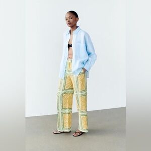 NWT ZARA LINEN BLEND PRINTED PANTS